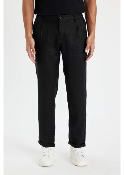 %100 Keten Normal Kesim Crop Duble Paça Yazlık Kumaş Pantolon C1826AX24SM