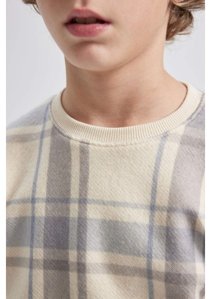 Erkek Çocuk Bisiklet Yaka Desenli Flanel Sweatshirt B5390A823WN indirimleri