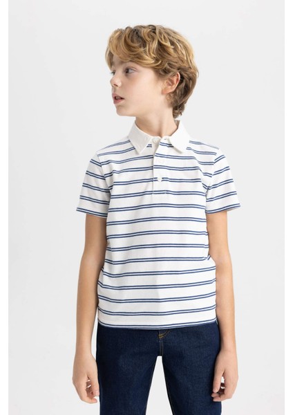 Erkek Çocuk Çizgili Pike Kısa Kollu Polo Tişört