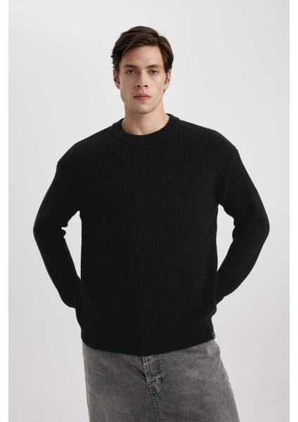 Oversize Geniş Kalıp Bisiklet Yaka Basic Düz Triko Kazak B9718AX24SP modelleri