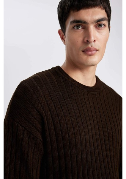 Relax Fit Bisiklet Yaka Basic Düz Triko Kazak B9723AX24SP
