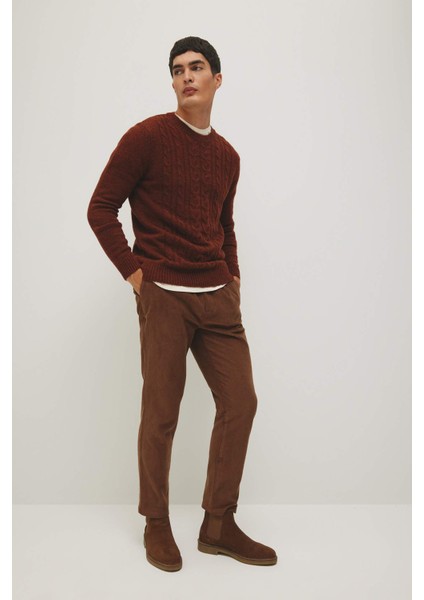 Standart Fit Normal Kesim Saç Örgülü Bisiklet Yaka Triko Kazak A9516AX23WN fiyatları