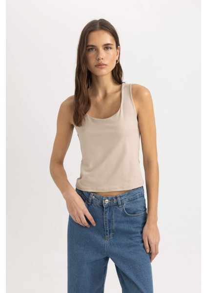 Slim Fit Dar Kesim U Yaka Basic Düz Atlet C2622AX24SP