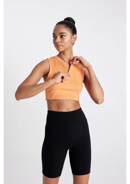 Fit Crop Bisiklet Yaka Ağır Kumaş Sporcu Atlet C7908AX24SM