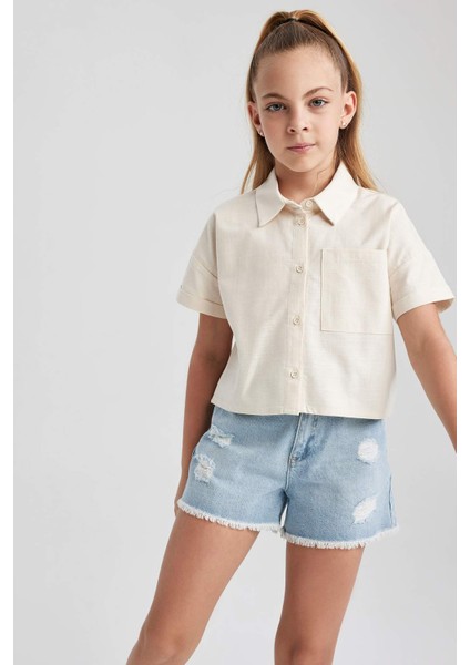 Kız Çocuk Crop Keten Kısa Kollu Gömlek Z4914A623HS modelleri