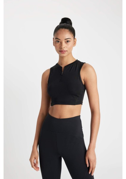 Fit Crop Bisiklet Yaka Ağır Kumaş Sporcu Atlet C7908AX24SM