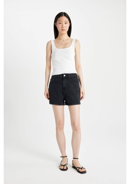 Mom Fit Yüksek Bel Dar Paça Jean Şort C0685AX24SM