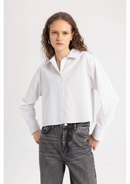 Oversize Geniş Kalıp Poplin Uzun Kollu Gömlek C1745AX24SP