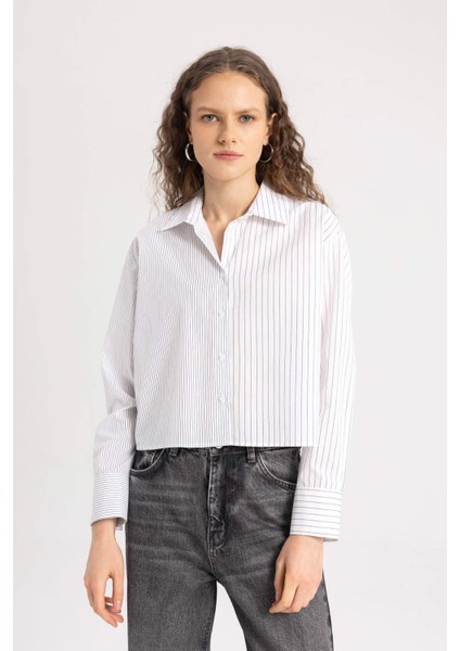 Oversize Geniş Kalıp Poplin Uzun Kollu Gömlek C1745AX24SP