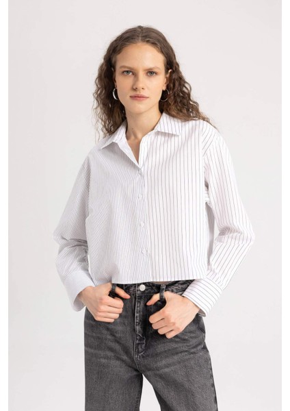 Oversize Geniş Kalıp Poplin Uzun Kollu Gömlek C1745AX24SP