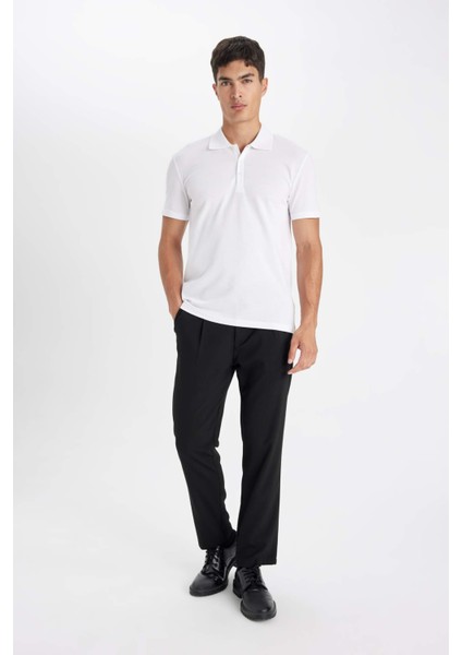 Slim Fit Dar Kesim Polo Yaka Kısa Kollu Pamuklu Basic Düz Tişört M6609AZ24SP