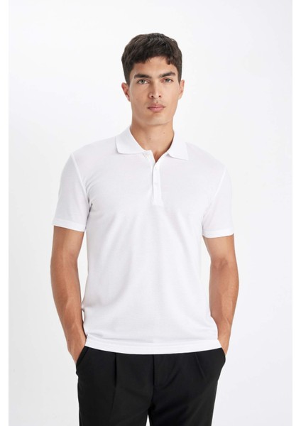 Slim Fit Dar Kesim Polo Yaka Kısa Kollu Pamuklu Basic Düz Tişört M6609AZ24SP