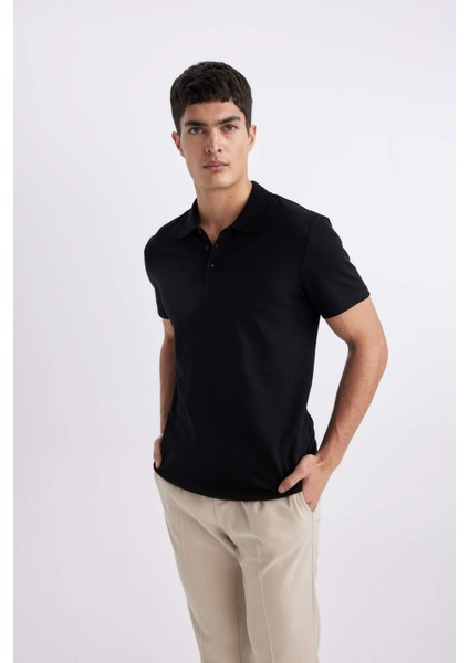 Slim Fit Dar Kesim Polo Yaka Kısa Kollu Pamuklu Basic Düz Tişört M6609AZ24SP