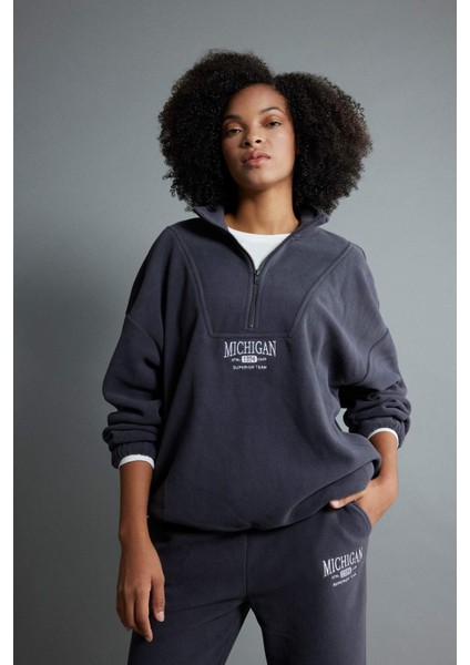 Oversize Fit Yarım Fermuarlı Polar Sweatshirt Y2649AZ23WN