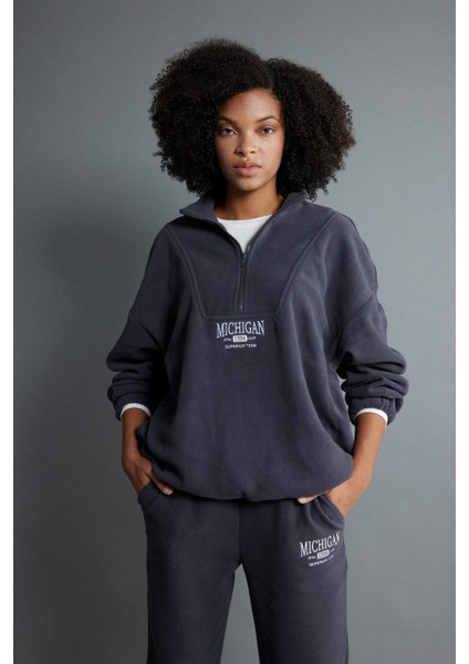 Oversize Fit Yarım Fermuarlı Polar Sweatshirt Y2649AZ23WN