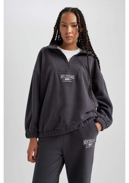 Oversize Fit Yarım Fermuarlı Polar Sweatshirt Y2649AZ23WN