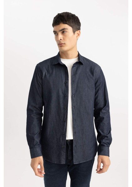 Slim Fit Jean Görünümlü Uzun Kollu Gömlek A9817AX23AU