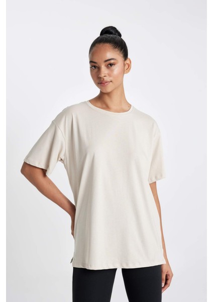 Fit Oversize Bisiklet Yaka Baskılı Sporcu Kısa Kollu Tişört Z6695AZ24SM