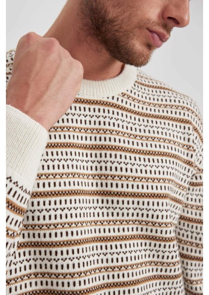 Standart Fit Normal Kesim Desenli Bisiklet Yaka Triko Kazak B1448AX23WN fırsatları