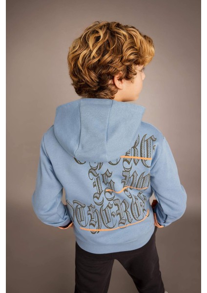 Erkek Çocuk Baskılı Kapüşonlu Kalın Sweatshirt B6313A823CW
