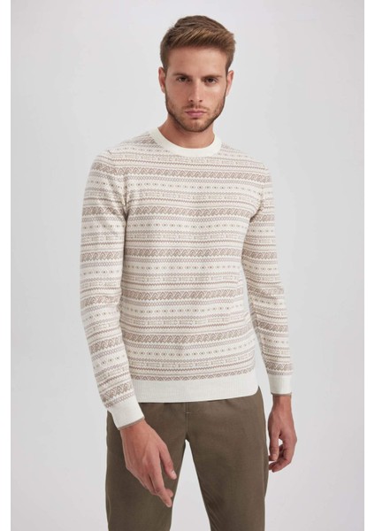 Standart Fit Normal Kesim Desenli Bisiklet Yaka Triko Kazak Y0609AZ23WN modelleri