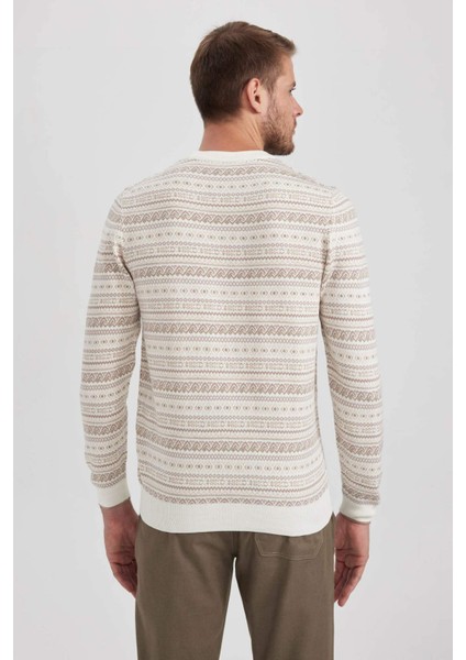 Standart Fit Normal Kesim Desenli Bisiklet Yaka Triko Kazak Y0609AZ23WN indirimleri