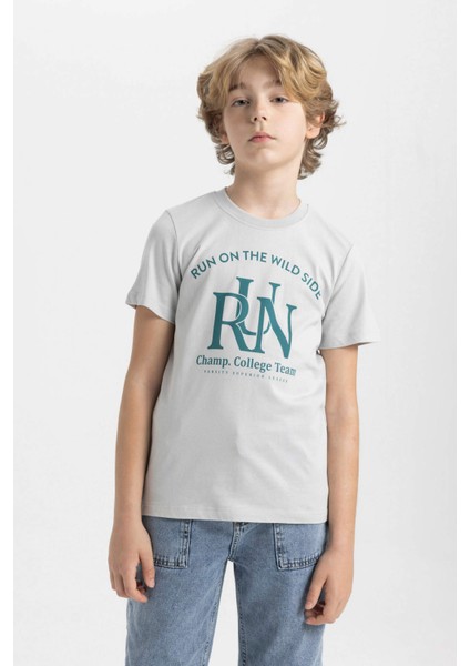 Erkek Çocuk Bisiklet Yaka Baskılı Kısa Kollu Tişört