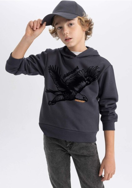 Erkek Çocuk Baskılı Kapüşonlu Kalın Sweatshirt B6316A823CW indirimleri