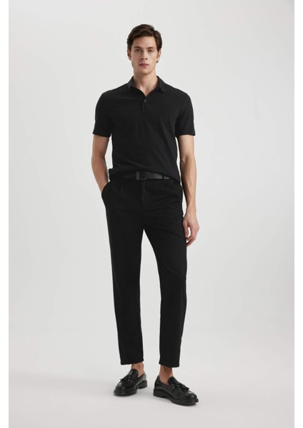 Slim Fit Dar Kesim Polo Yaka Pamuklu Kısa Kollu Siyah Tişört X2594AZ24SM fiyatları