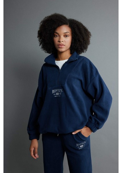 Oversize Fit Yarım Fermuarlı Polar Sweatshirt Y2649AZ23WN