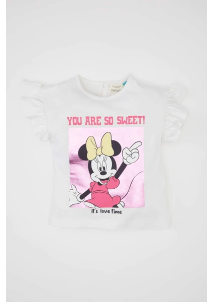 Kız Bebek Disney Mickey & Minnie Bisiklet Yaka Kısa Kollu Tişört C5457A524SM