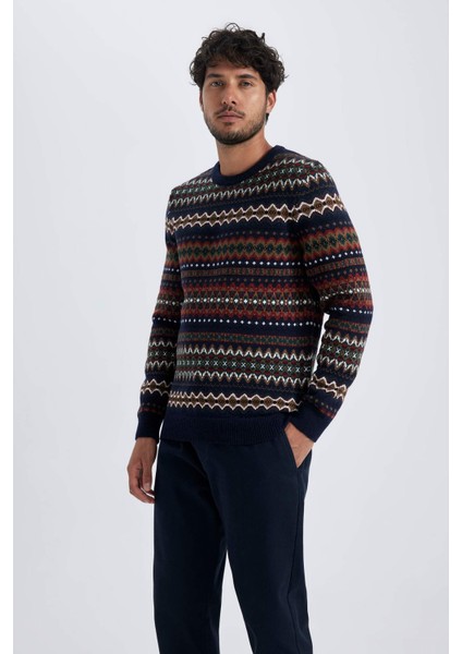 Desenli Bisiklet Yaka Triko Kazak T8648AZ23WN