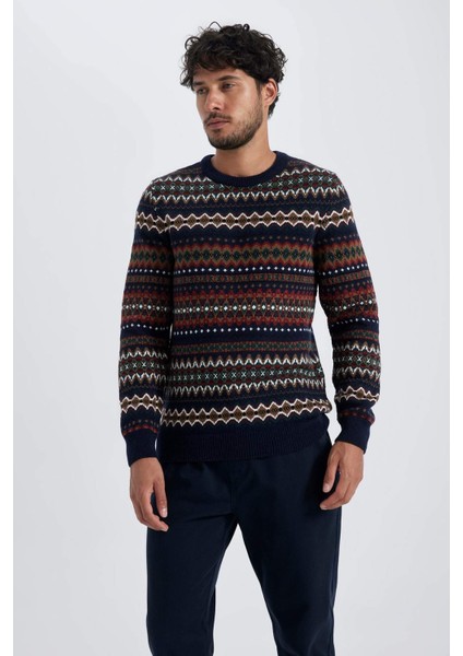 Desenli Bisiklet Yaka Triko Kazak T8648AZ23WN modelleri