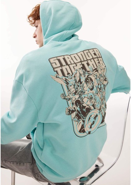 Marvel Comics Oversize Fit Kapüşonlu Sırt Baskılı Kalın Sweatshirt A7877AX23WN