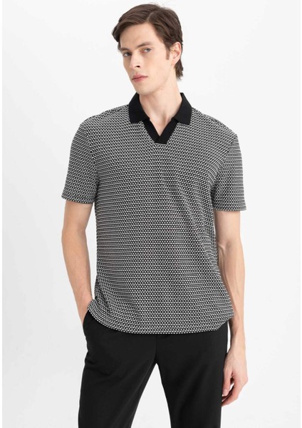 Regular Fit Polo Yaka Desenli Kısa Kollu Tişört B6548AX24SP fırsatları