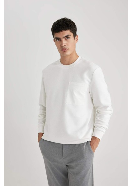 %100 Pamuk Regular Fit Bisiklet Yaka Dokulu Cepli Sweatshirt B6497AX24SP indirimleri