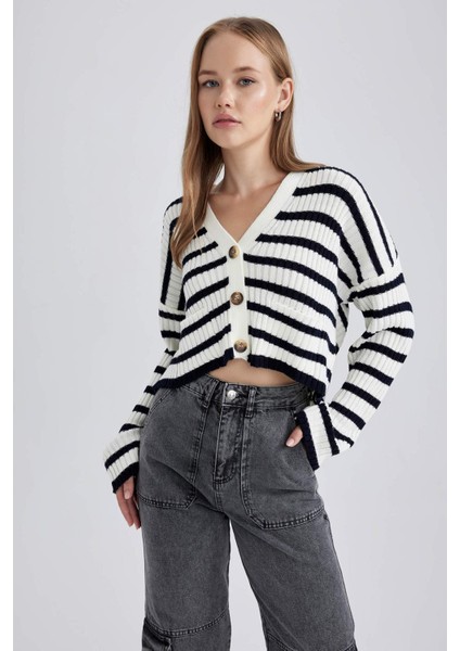 Coool Regular Fit Çizgili V Yaka Triko Hırka A8568AX23WN
