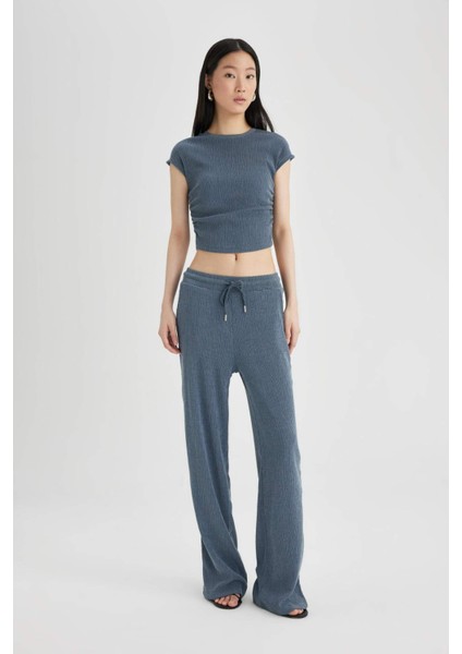Slim Fit Dar Kesim Bisiklet Yaka Bürümcük Kısa Kollu Tişört C2691AX24SP fiyatları