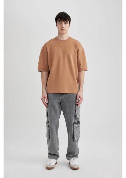 Loose Fit Bisiklet Yaka Baskılı Ağır Kumaş Kısa Kollu Tişört B8637AX24SM fiyatları