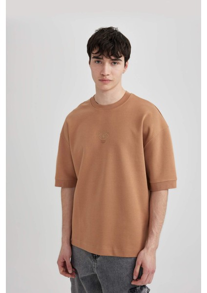 Loose Fit Bisiklet Yaka Baskılı Ağır Kumaş Kısa Kollu Tişört B8637AX24SM modelleri