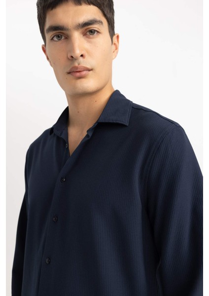 Modern Fit Polo Yaka Basic Düz Krinkıl Uzun Kollu Gömlek B7384AX24SP