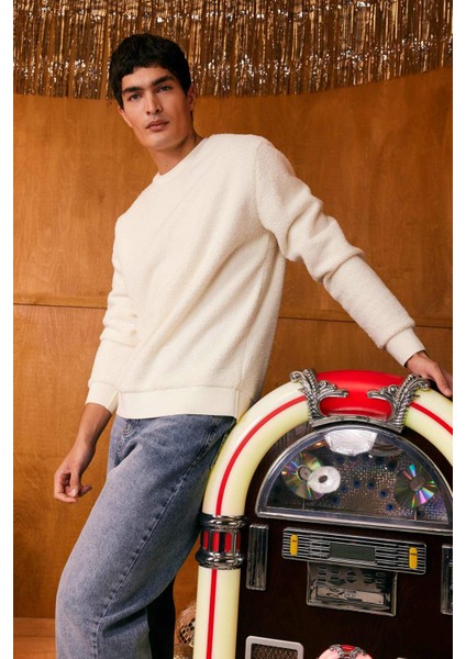 Regular Fit Bisiklet Yaka Basic Düz Pelüş Sweatshirt A6818AX23WN