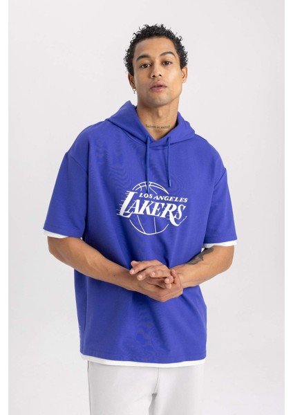 Fit NBA Los Angeles Lakers Oversize Fit Kapüşonlu Kısa Kollu Tişört B3895AX24SP
