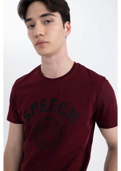 Slim Fit Dar Kesim Bisiklet Yaka Baskılı Kısa Kollu Tişört B8477AX24SM fırsatları