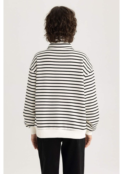 Regular Fit Dik Yaka Yarım Fermuarlı Kalın Çizgili Kalın Sweatshirt A8354AX23WN