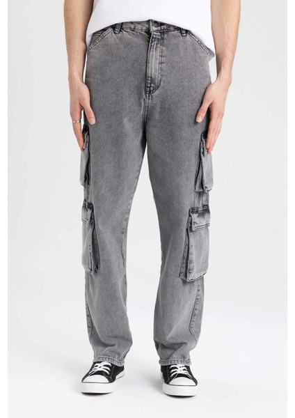 Baggy Geniş Kalıp Normal Bel Geniş Paça Kargo Cepli Jean Pantolon C3079AX24SP