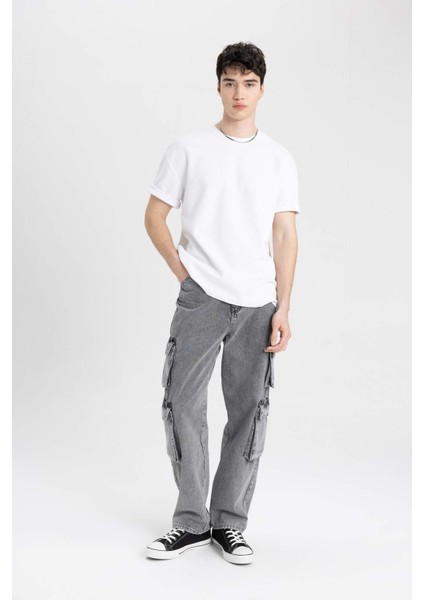 Baggy Geniş Kalıp Normal Bel Geniş Paça Kargo Cepli Jean Pantolon C3079AX24SP