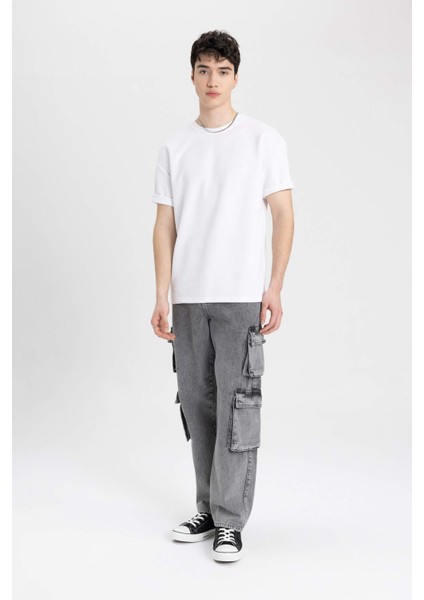 Baggy Geniş Kalıp Normal Bel Geniş Paça Kargo Cepli Jean Pantolon C3079AX24SP