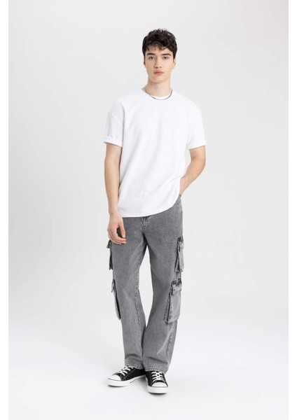 Baggy Geniş Kalıp Normal Bel Geniş Paça Kargo Cepli Jean Pantolon C3079AX24SP