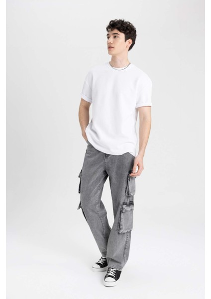 Baggy Geniş Kalıp Normal Bel Geniş Paça Kargo Cepli Jean Pantolon C3079AX24SP